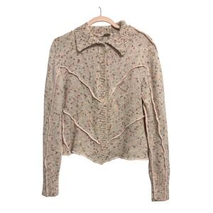 One Girl Who Anthropology Confetti Knit Cardigan Sweater Pink Multi Color